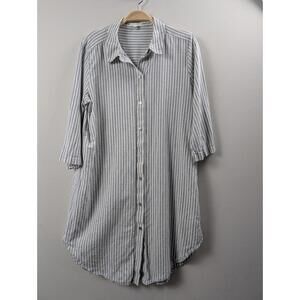 Eileen Fisher Organic Cotton & Hemp Blue & White Striped Button Up Shirt Dress